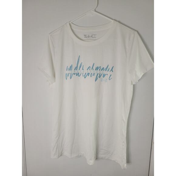 Under Armour Tech Script Women's White Blue Crew Short Sleeve Tee Size L - Picture 2 of 6